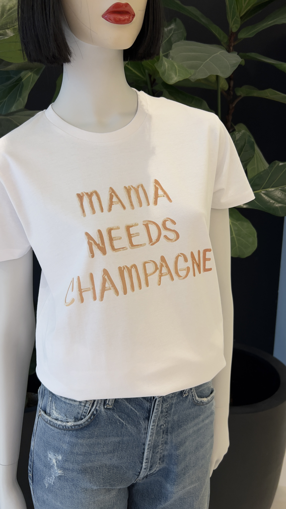 T-Shirt mit Print Mama needs Champagne