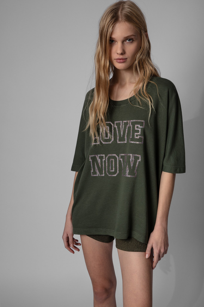 T-Shirt Portland Love Now mit Glitter Oliv